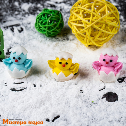 Сахарная фигурка ЦЫПЛЁНОК в скорлупе, цвет микс h/d~3см 
