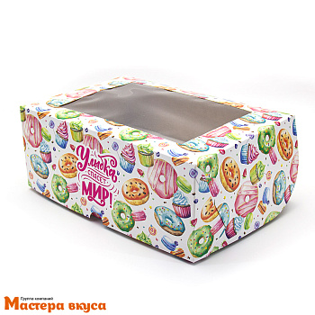 Коробка для  6 капкейков с окном, 250*170*100 мм (Пончики)