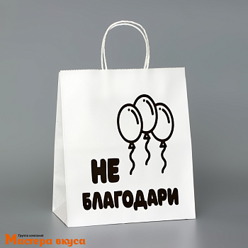 Пакет бумажный с ручками 240*140*280 мм, белый "Не благодари"