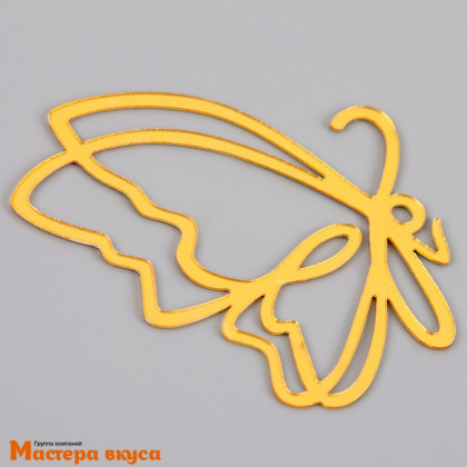 Зеркальное украшение БАБОЧКИ, вид сбоку, золото/серебро, пластик (набор 3 шт) ~7*6 см