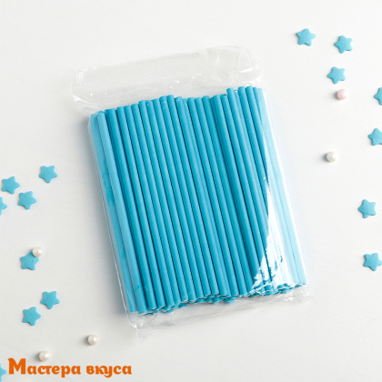 Палочки для кейкпопсов и леденцов (бумажные), 10 см, синие (упак 10 шт)