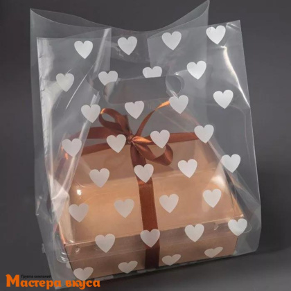 Пакет для бенто-торта 190*320 мм, прозрачный с сердечками