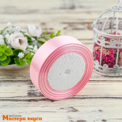 Лента атласная, РОЗОВАЯ (СВЕТЛАЯ), 25мм, ~23м