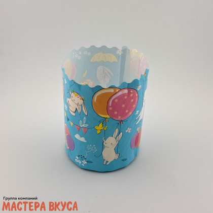 Форма бумажная для кулича (150г) d70*h85 мм ЗАЙЦЫ НА ШАРАХ