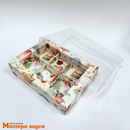 Упаковка для конфет  6 шт с прозрачной крышкой 155*115*30мм (Елочные игрушки) (4-д)