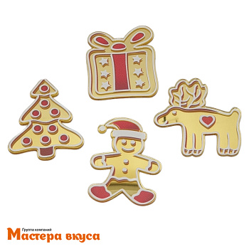 Зеркальное украшение  мини  РОЖДЕСТВЕНСКИЙ ПРЯНИК, золото, (набор 4 шт) ~5,8*4,5 см 