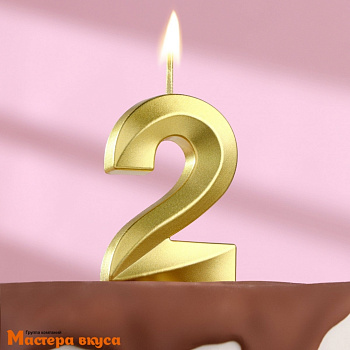 Свеча-цифра "Грань", золотой металлик, на шпажке - 2  (h-6 см)