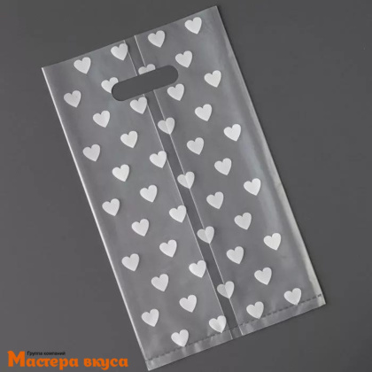 Пакет для бенто-торта 190*320 мм, прозрачный с сердечками