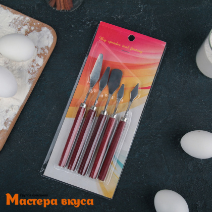 Набор палет-лопаток (мастихины) 19*7,5*1,5 см, металл с деревянной ручкой, набор 5 шт, "Деко"