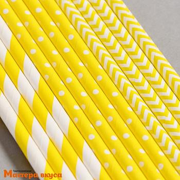 Трубочки бумажные, 20 см (упак 12 шт) жёлтые "Солнышко"