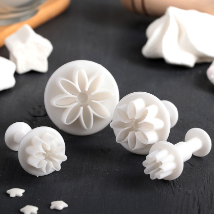 Вырубка-плунжер с выталкивателем ГЕРБЕРЫ мини, d~2/2,7/3,8/4,1 см, (набор 4 шт)