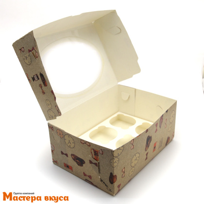 Коробка для  6 капкейков с окном, 235*160*100 мм (Успешный) (2-д)