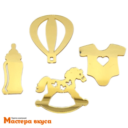 Зеркальное украшение  мини ДЕТСКИЙ, золото, (набор 4 шт) ~6*6 см