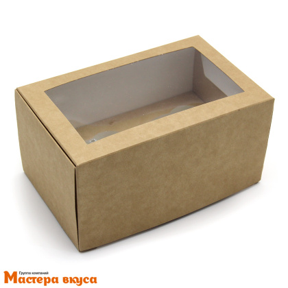 Коробка для  2 капкейков с окном, 160*100*80 мм, (крафт) 