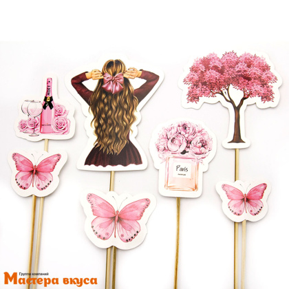 Набор топперов ДЕВУШКА Бордо, картон (набор 7шт) ~12 см ++