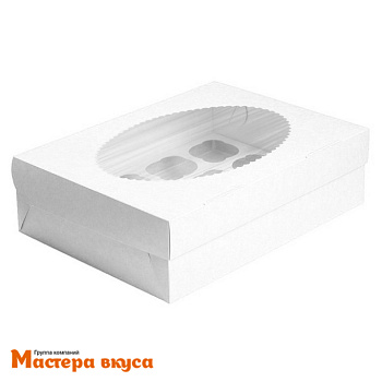 Коробка для 12 капкейков с окном, 330*250*100 мм (белая), ECO MUF 12 WHITE