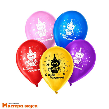 Шары воздушные, латексные "С Днём Рождения" мишка, микс, (набор 5 шт)