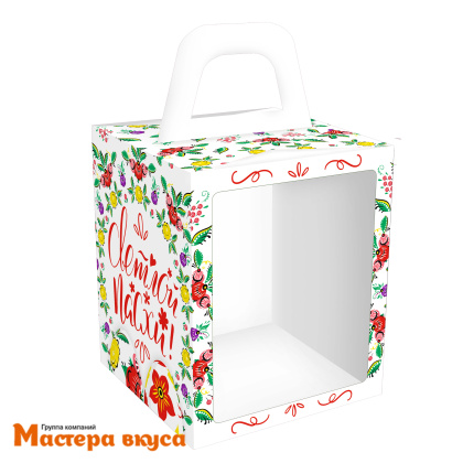 Коробка под кулич и пряничный домик с окном и ручкой, 15*15*18 см (Хохлома)