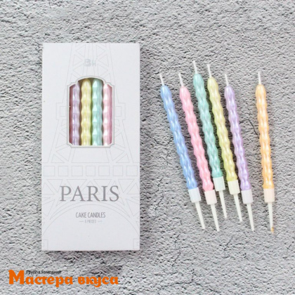 Свечи средние, Ребристые пастельные, (набор 6 шт), h-11см