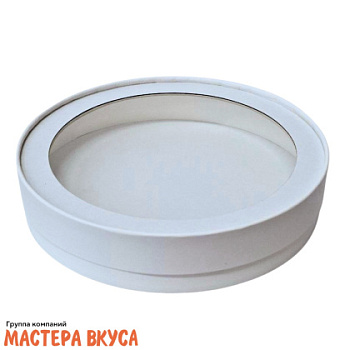 Упаковка для сладостей, с перегородками,ТУБУС с окном d200 h35мм (белый) У-32 (2-д)