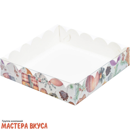 Упаковка для пряников и печенья с прозр. крышкой 155*155*35 мм  НГ (Елочные игрушки)