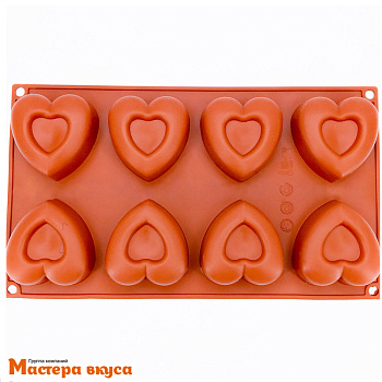 Форма силиконовая СЕРДЦЕ-САВАРЕН, (8 фигур) d~5,5*6см  h~3 см