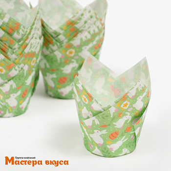 Форма бумажная Тюльпан d50 h80 "Кролики белые", упак 12шт