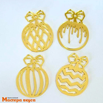 Зеркальное украшение  мини  НОВОГОДНИЕ ШАРЫ, золото, (набор 4 шт) ~5,8*4.3 см