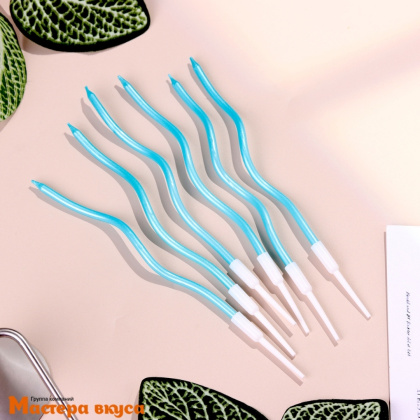 Свечи высокие Волна голубые, (набор 6 шт), h-15см