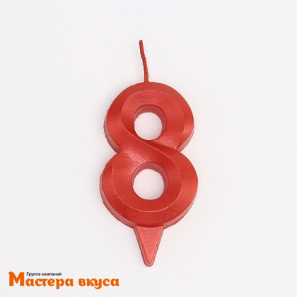 Свеча-цифра "Грань", красный металлик - 8, (h-6,5см)