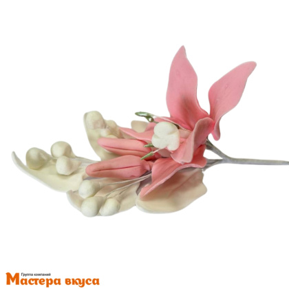 Сахарное украшение ветка ЛИЛИЯ РОЗОВАЯ С БЕЛЫМ ЛИСТОМ, длина ~9см