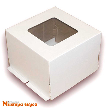 Короб для торта с окном 350*350*250 мм, белый (2-Д), АП У-25
