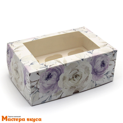 Коробка для  6 капкейков с окном, 250*170*100 мм (Пионы)