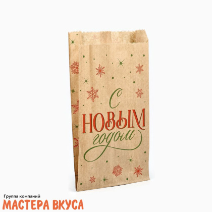 Пакет бумажный 160*140 мм, без окна, V-образное дно, (крафт) "С Новым годом"