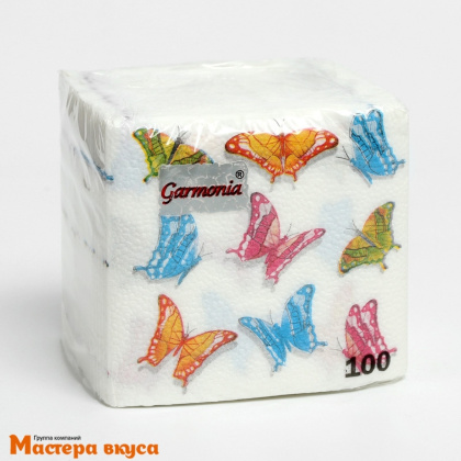 Салфетки бумажные "Гармония цвета. Бабочка" 24*24, упак 100 шт