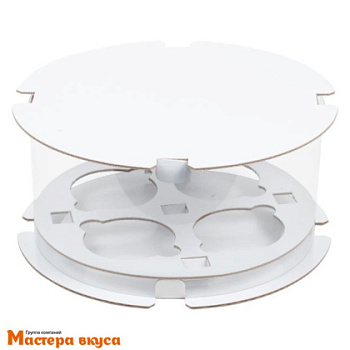 Коробка для  4 капкейков  ТУБУС, белая d-200 мм, h-100 мм, с прозр.пленк.и ложем.(4-д)