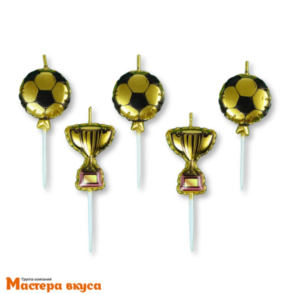 Свечи  ФУТБОЛЬНЫЕ МЯЧИ И КУБКИ, (набор 5 шт), h-5 см
