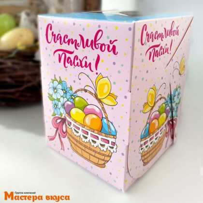 Коробка для  1 капкейка и кулича с панорамным окном, 125*95*95 мм,  (Счастливой пасхи с корзинкой)