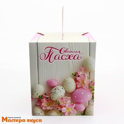 Коробка под кулич и пряничный домик с окном и ручкой, 15*15*18 см (Пасха розовая)