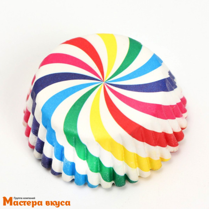 Капсула бумажная для конфет, d-3,5см  h-2см, РАДУЖНЫЕ ПОЛОСЫ (миниупак ~25-30 шт)