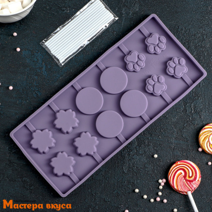 Форма для леденцов силиконовая ВКУСНАЯ СЛАДОСТЬ, (12 ячеек) 26,5*11,5 см 