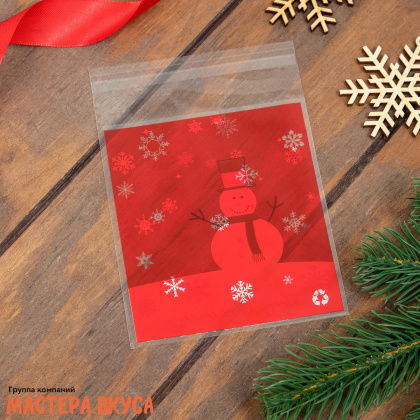 Пакет для пряников и сладостей 10*11 см, с клеевым клапаном,  "Снеговик" (упак 10 шт)