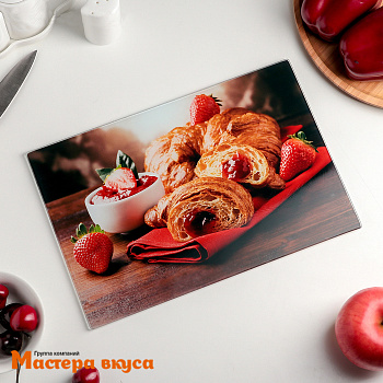 Доска разделочная "Клубничные круассаны", стекло, 30*20 см