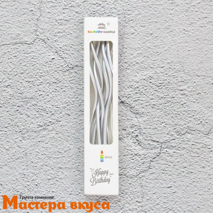 Свечи высокие Волна металлик серебрянный, (набор 6 шт), h-15см