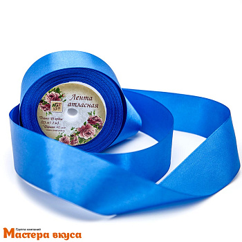 Лента атласная, ЛАЗУРНЫЙ, 40мм, ~25м