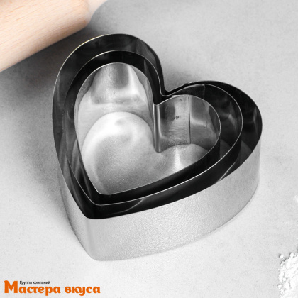 Форма-резак для выпечки и сервировки СЕРДЦЕ в наборе 3 шт, d 10см/ 8,5см/ 7,5см h-5см, (нерж.сталь)