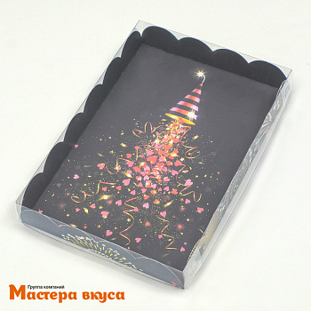 Упаковка для пряников и печенья с прозр. крышкой 220*150*30 мм  (Праздничный салют), черная