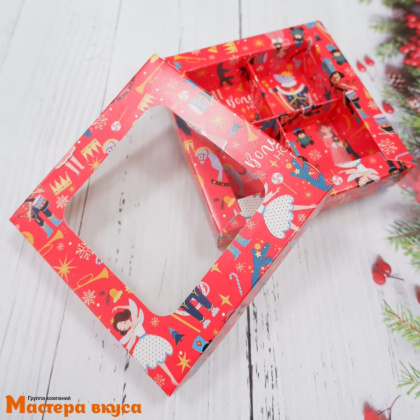 Упаковка для конфет  4 шт с окном (крышка/дно) 120*120*30мм (Щелкунчик), (4-д)