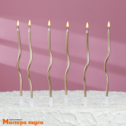 Свечи высокие Волна шампань, (набор 6 шт), h-12см