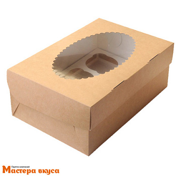 Коробка для  6 капкейков с окном, 250*170*100 мм, (крафт), OSQ MUF
